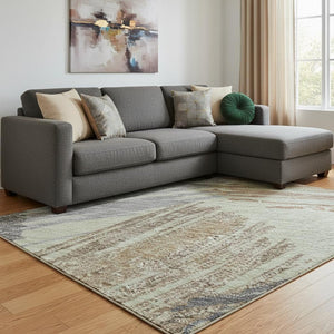 HomeRoots 8' X 10' Artichoke Green Striped Area Rug with UV Protection - Durable, Washable, Stylish Design! 697462