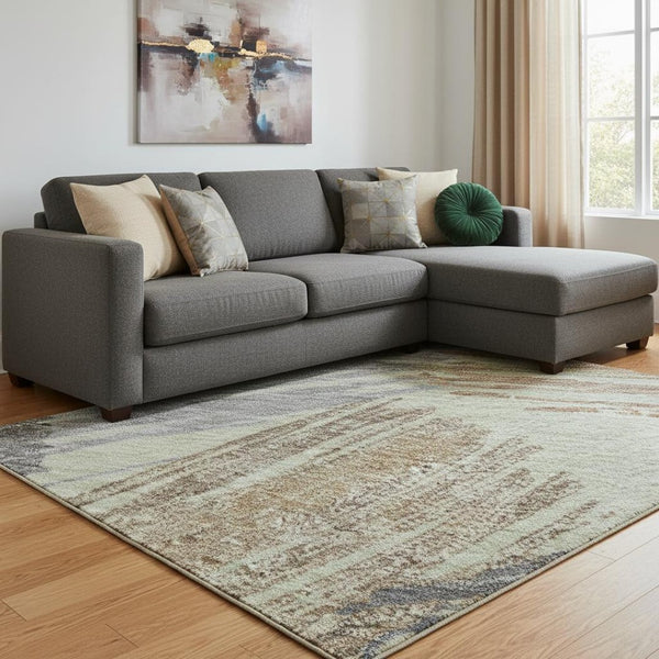 HomeRoots 8' X 10' Artichoke Green Striped Area Rug with UV Protection - Durable, Washable, Stylish Design! 697462