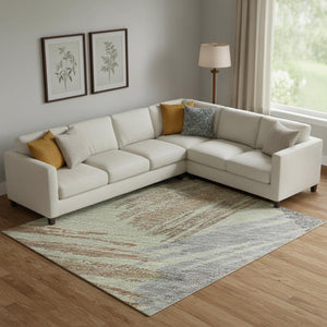 HomeRoots 9' X 12' Artichoke Green Striped Area Rug - Washable, UV Protected, Stain-Resistant & Stylish Comfort 697463