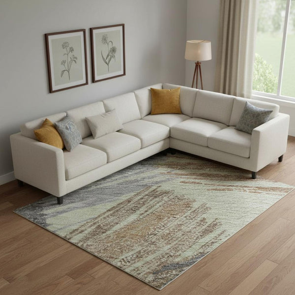 HomeRoots 10' X 14' Artichoke Green Striped Area Rug with UV Protection, Washable & Non-Slip for Any Space 697464