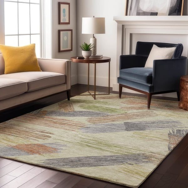 HomeRoots 10' X 14' Artichoke Green Striped Area Rug with UV Protection, Washable & Non-Slip for Any Space 697464