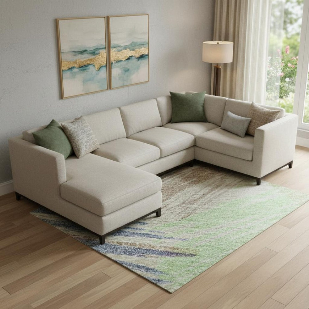 HomeRoots 9' Stylish Striped Area Rug in Beige, Purple & Mint Green - Washable, UV-Protected & Durable Design 697469