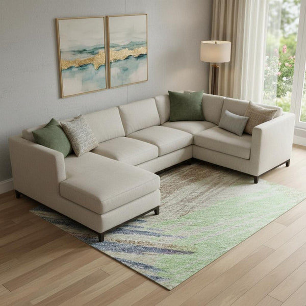 HomeRoots 9' Stylish Striped Area Rug in Beige, Purple & Mint Green - Washable, UV-Protected & Durable Design 697469