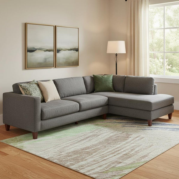 HomeRoots 10' Stylish Striped Washable Area Rug in Beige, Purple & Mint Green with UV Protection & Stain Resistance 697470