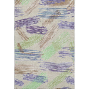 HomeRoots 10' Stylish Striped Washable Area Rug in Beige, Purple & Mint Green with UV Protection & Stain Resistance 697470