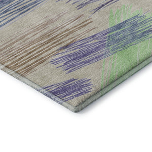 HomeRoots 10' Stylish Striped Washable Area Rug in Beige, Purple & Mint Green with UV Protection & Stain Resistance 697470