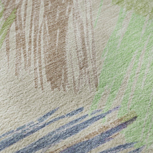 HomeRoots 10' Stylish Striped Washable Area Rug in Beige, Purple & Mint Green with UV Protection & Stain Resistance 697470