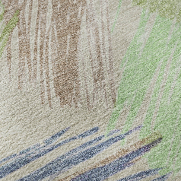 HomeRoots 10' Stylish Striped Washable Area Rug in Beige, Purple & Mint Green with UV Protection & Stain Resistance 697470