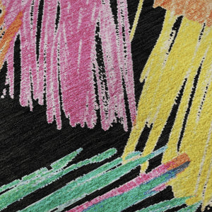 HomeRoots 5' X 8' Striking Black, Pink & Yellow Striped Washable Area Rug with UV Protection for High-Traffic Use 697472