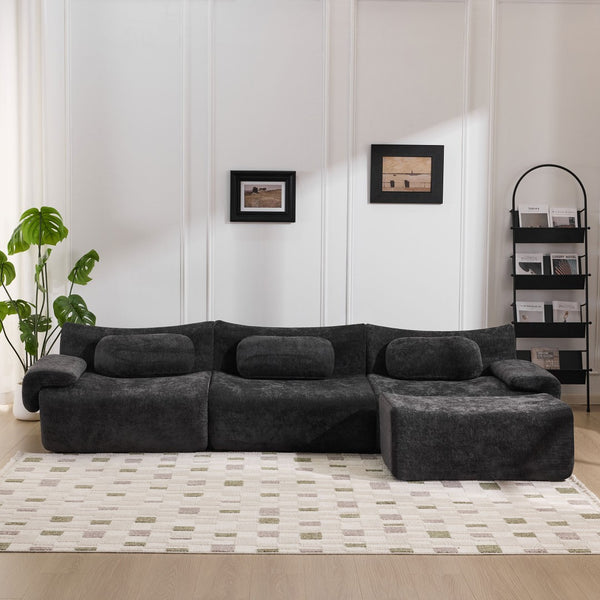 English Elm Modular Chenille Deep Seat Sectional Sofa with Bamboo Frame for Living Room Lounge Black W1829S00071