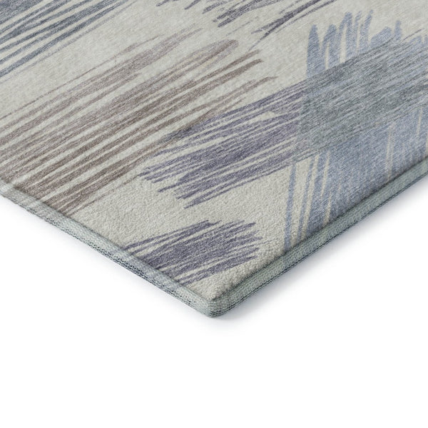 HomeRoots 5' X 8' Washable Area Rug in Ivory, Blue & Taupe Stripes - UV-Protected & Easy to Clean for Homes 697478
