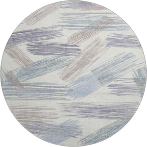 HomeRoots 8' Washable Round Rug in Ivory, Blue & Taupe Stripes - UV Protected, Stain-Resistant, Family-Friendly Design 697479