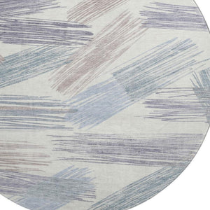 HomeRoots 8' Washable Round Rug in Ivory, Blue & Taupe Stripes - UV Protected, Stain-Resistant, Family-Friendly Design 697479