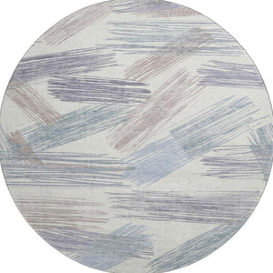 HomeRoots 8' Washable Round Rug in Ivory, Blue & Taupe Stripes - UV Protected, Stain-Resistant, Family-Friendly Design 697479
