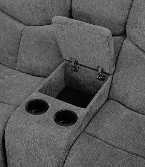 English Elm Kalen Gray Chenille Motion Sofa with Drop-Down Table, Cup Holders, Pillow-Top Arms & Pocket Coil Support B2726P253087