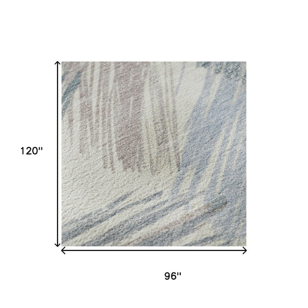 HomeRoots 8' X 10' Ivory Blue Taupe Striped Washable Area Rug – Durable, UV Protected & Easy Care for Homes 697480