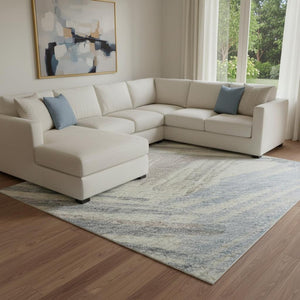 HomeRoots 8' X 10' Ivory Blue Taupe Striped Washable Area Rug – Durable, UV Protected & Easy Care for Homes 697480