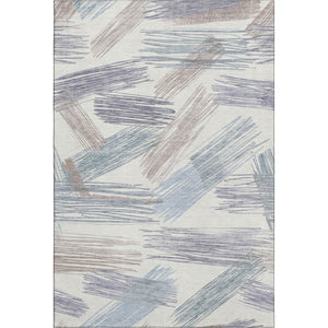 HomeRoots 9' X 12' Stunning Ivory, Blue & Taupe Striped Washable Area Rug with UV Protection & Non-Slip Backing 697481