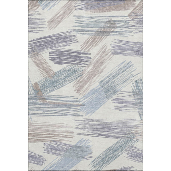 HomeRoots 9' X 12' Stunning Ivory, Blue & Taupe Striped Washable Area Rug with UV Protection & Non-Slip Backing 697481