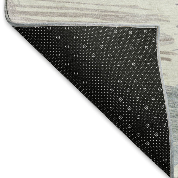 HomeRoots 9' X 12' Stunning Ivory, Blue & Taupe Striped Washable Area Rug with UV Protection & Non-Slip Backing 697481