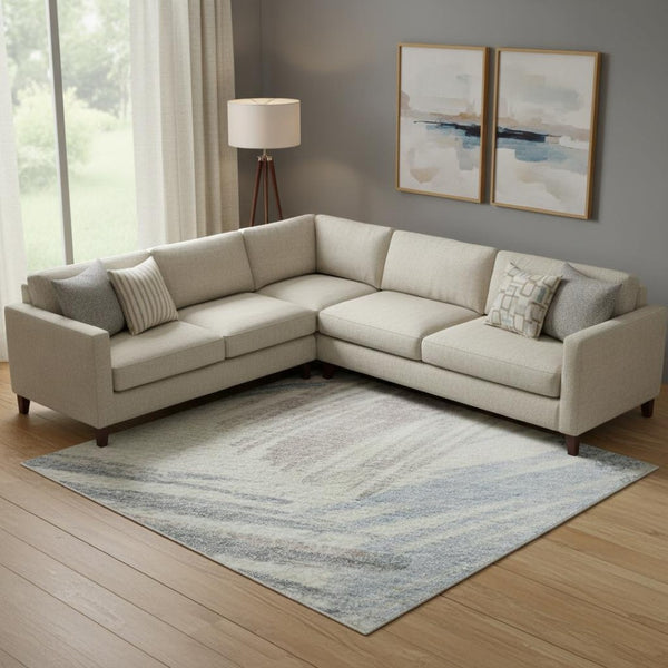 HomeRoots 9' X 12' Stunning Ivory, Blue & Taupe Striped Washable Area Rug with UV Protection & Non-Slip Backing 697481