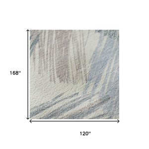 HomeRoots 10' X 14' Ivory Blue Taupe Striped Area Rug - Washable, UV Protected, Stain Resistant for Homes 697482
