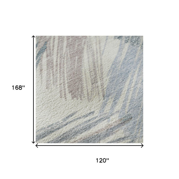 HomeRoots 10' X 14' Ivory Blue Taupe Striped Area Rug - Washable, UV Protected, Stain Resistant for Homes 697482