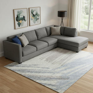 HomeRoots 10' X 14' Ivory Blue Taupe Striped Area Rug - Washable, UV Protected, Stain Resistant for Homes 697482