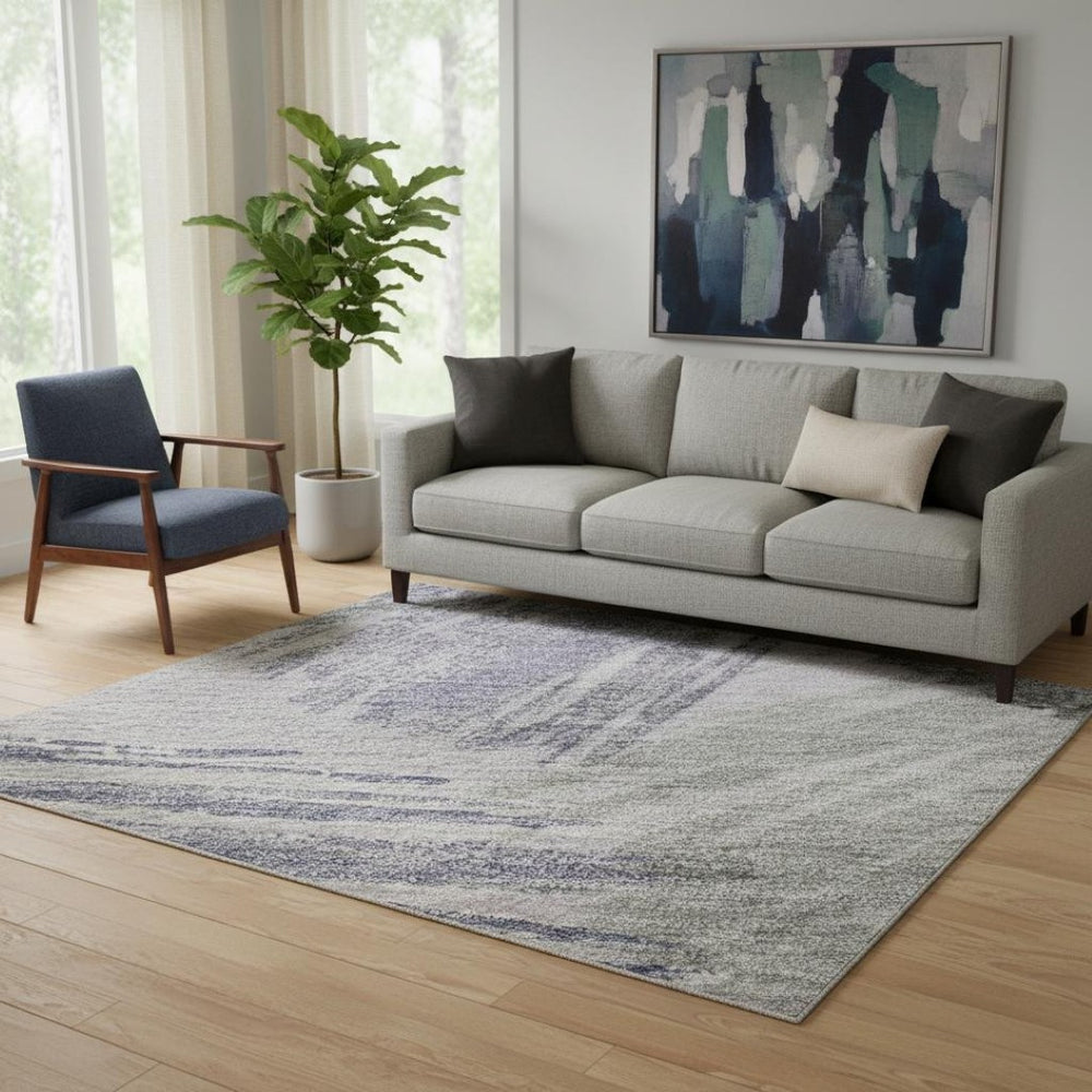 HomeRoots 5' X 8' Striped Area Rug in Lavender Green & Ivory - Washable, UV-Protected, Durable & Stylish Design 697484