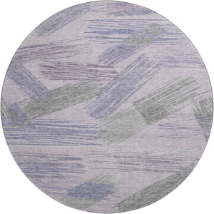 HomeRoots 8' Stylish Lavender Green & Ivory Striped Washable Round Rug with UV Protection for Any Space 697485
