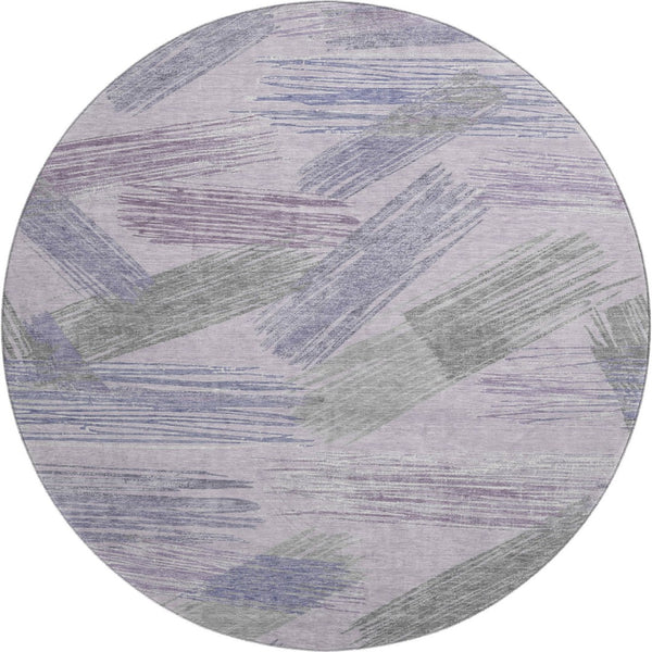 HomeRoots 8' Stylish Lavender Green & Ivory Striped Washable Round Rug with UV Protection for Any Space 697485