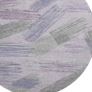 HomeRoots 8' Stylish Lavender Green & Ivory Striped Washable Round Rug with UV Protection for Any Space 697485