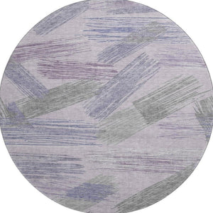 HomeRoots 8' Stylish Lavender Green & Ivory Striped Washable Round Rug with UV Protection for Any Space 697485