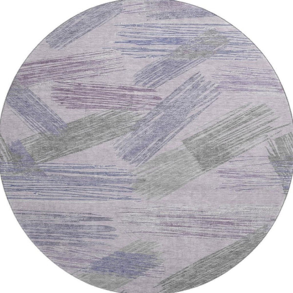 HomeRoots 8' Stylish Lavender Green & Ivory Striped Washable Round Rug with UV Protection for Any Space 697485