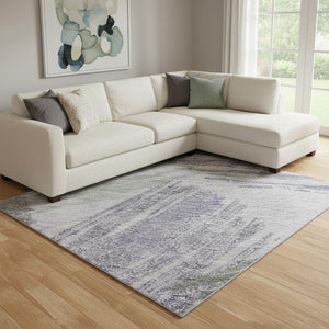 HomeRoots 8' X 10' Stylish Lavender Green and Ivory Striped Area Rug with UV Protection for High-Traffic Rooms 697486