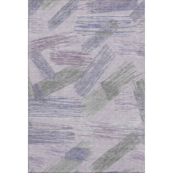 HomeRoots 9' X 12' Striped Washable Area Rug in Lavender Green & Ivory - UV Protected, Durable, Non-Slip Design 697487