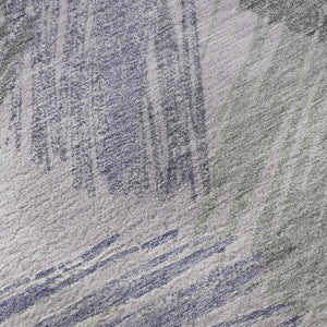 HomeRoots 9' X 12' Striped Washable Area Rug in Lavender Green & Ivory - UV Protected, Durable, Non-Slip Design 697487