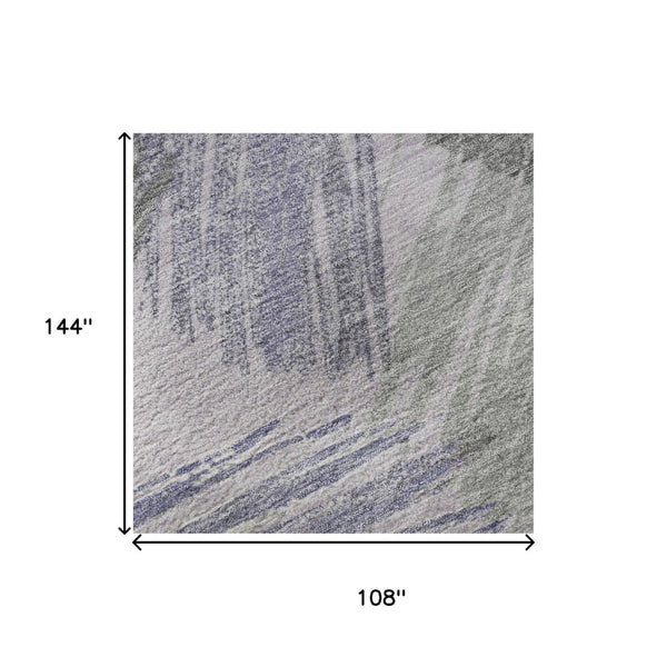 HomeRoots 9' X 12' Striped Washable Area Rug in Lavender Green & Ivory - UV Protected, Durable, Non-Slip Design 697487