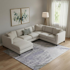 HomeRoots 9' X 12' Striped Washable Area Rug in Lavender Green & Ivory - UV Protected, Durable, Non-Slip Design 697487