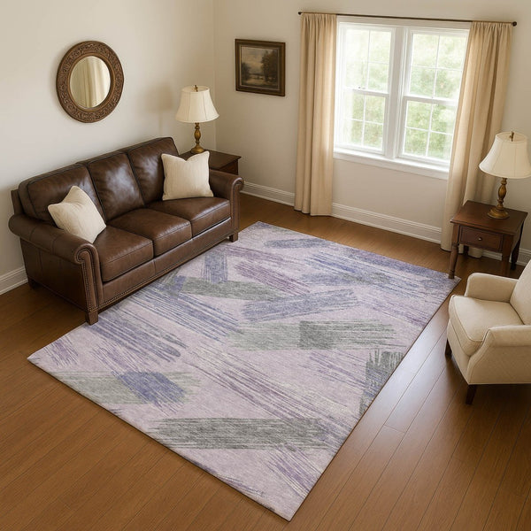 HomeRoots 10' X 14' Stylish Lavender Green and Ivory Striped Area Rug – Washable, UV-Protected, and Durable! 697488