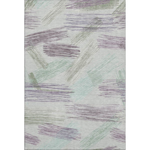 HomeRoots 5' Stylish Sage Purple and Ivory Striped Washable Area Rug with UV Protection for Family Spaces 697490
