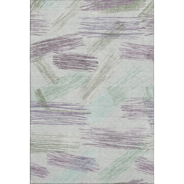 HomeRoots 5' Stylish Sage Purple and Ivory Striped Washable Area Rug with UV Protection for Family Spaces 697490