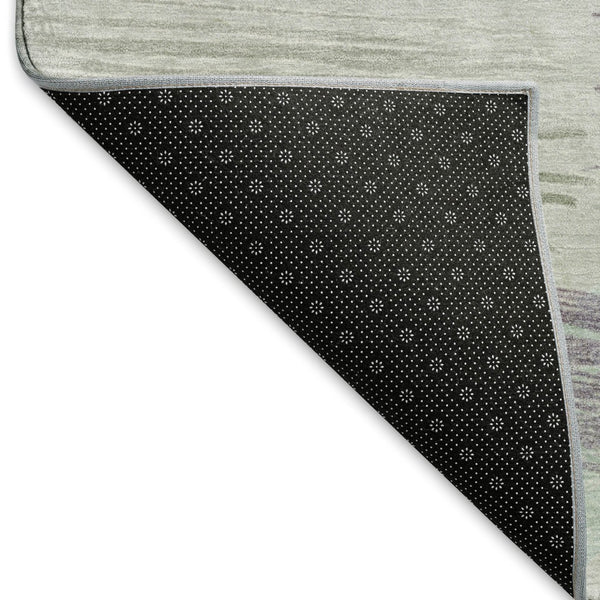 HomeRoots 5' Stylish Sage Purple and Ivory Striped Washable Area Rug with UV Protection for Family Spaces 697490