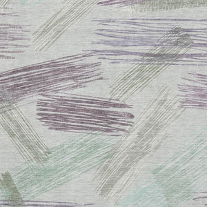 HomeRoots 5' Stylish Sage Purple and Ivory Striped Washable Area Rug with UV Protection for Family Spaces 697490