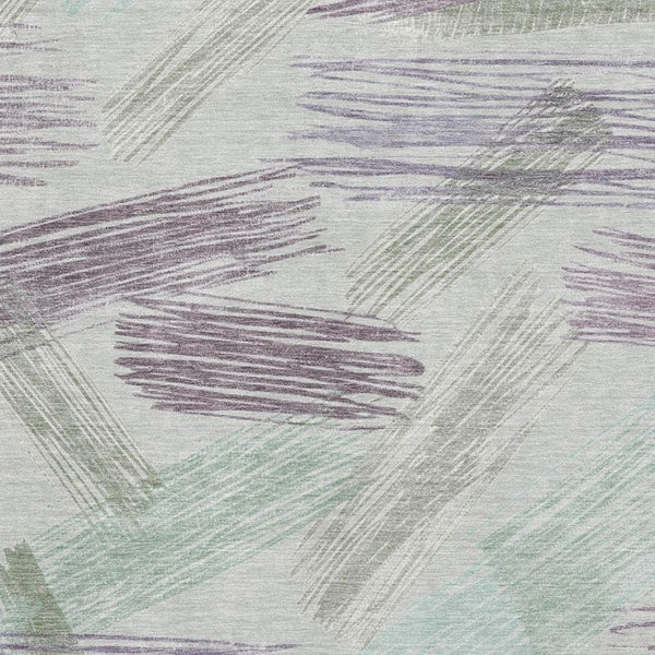 HomeRoots 5' Stylish Sage Purple and Ivory Striped Washable Area Rug with UV Protection for Family Spaces 697490