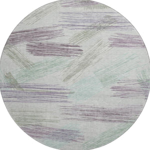 HomeRoots 8' Stylish Sage, Purple & Ivory Striped Washable Round Rug with UV Protection for Active Homes 697491