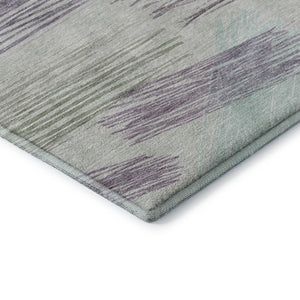 HomeRoots 9' X 12' Sage Purple Ivory Striped Area Rug - Washable, UV Resistant, Perfect for Family Spaces! 697493