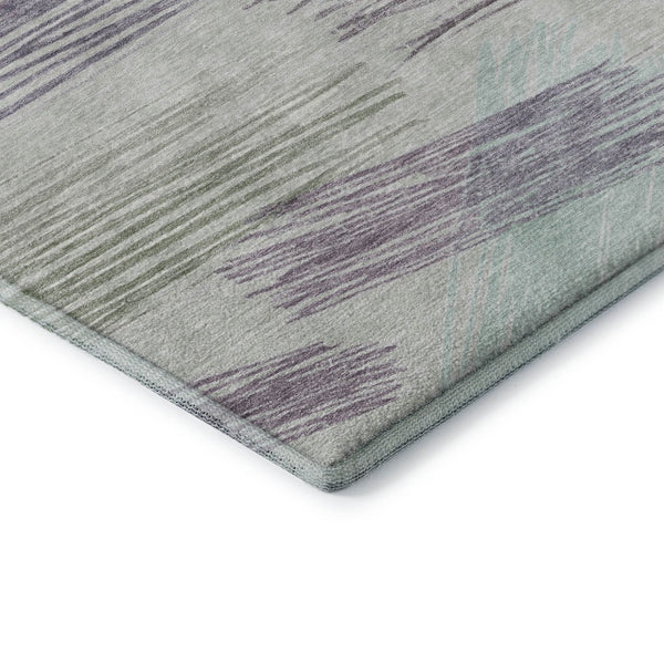 HomeRoots 9' X 12' Sage Purple Ivory Striped Area Rug - Washable, UV Resistant, Perfect for Family Spaces! 697493