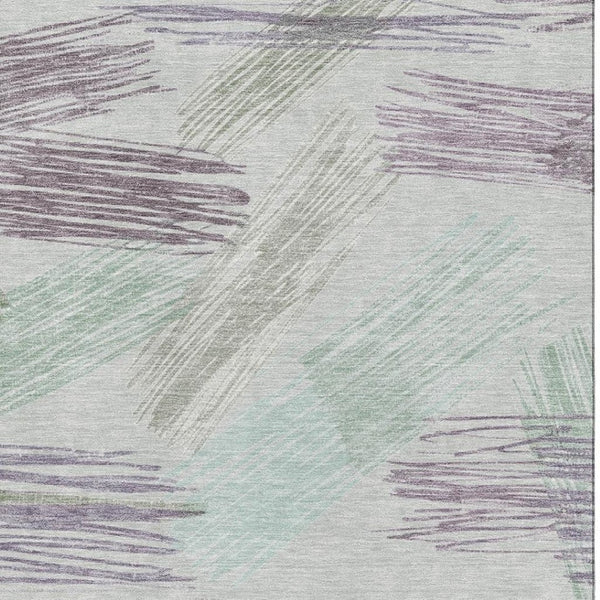 HomeRoots 9' X 12' Sage Purple Ivory Striped Area Rug - Washable, UV Resistant, Perfect for Family Spaces! 697493