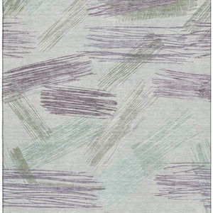 HomeRoots 9' X 12' Sage Purple Ivory Striped Area Rug - Washable, UV Resistant, Perfect for Family Spaces! 697493